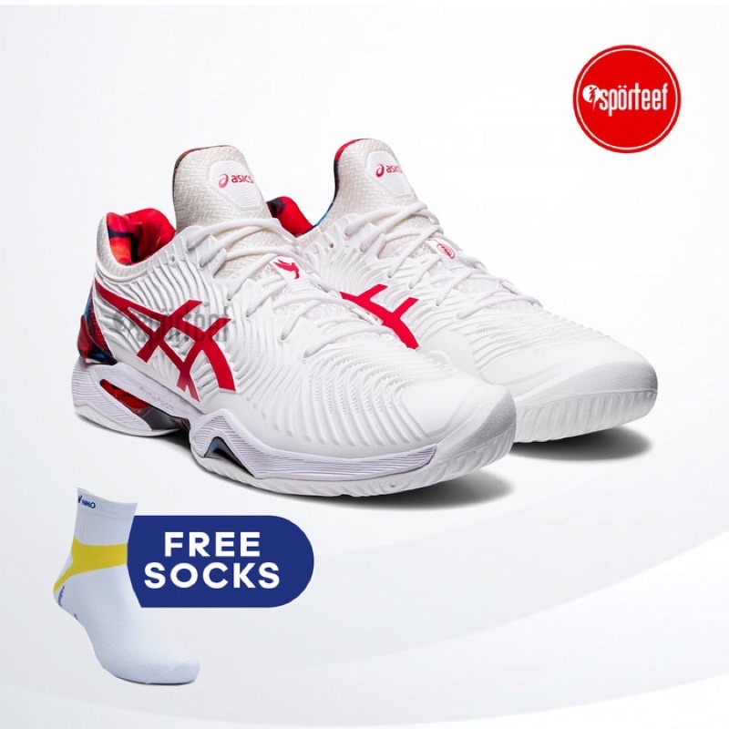 Asics Court FF 2 White Red Original Tennis / Sepatu Tenis Novak Djokovic BNIB