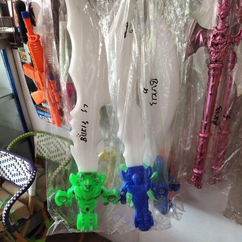 Mainan Anak Pedang Batrai Lampu Suara Senjata Pisau Besar Kelap Kelip Pedangan Kapak Golok Pontianak