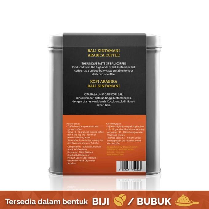 

Artcofie Kopi Bali Kintamani Arabica Tin Box Biji / Bubuk 150g