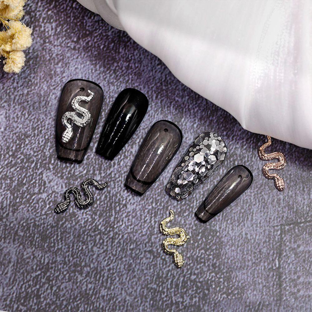 Agustina Dekorasi Kuku Ular Retro Alloy Snake Shaped Charms Glitter Indah DIY Aksesoris Kuku