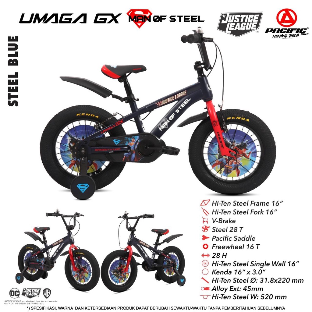 Sepeda BMX Pacific Umaga GX Justice League Superman Batman Flash Green Lantern 16x3.0 Inch 5-8 Tahun