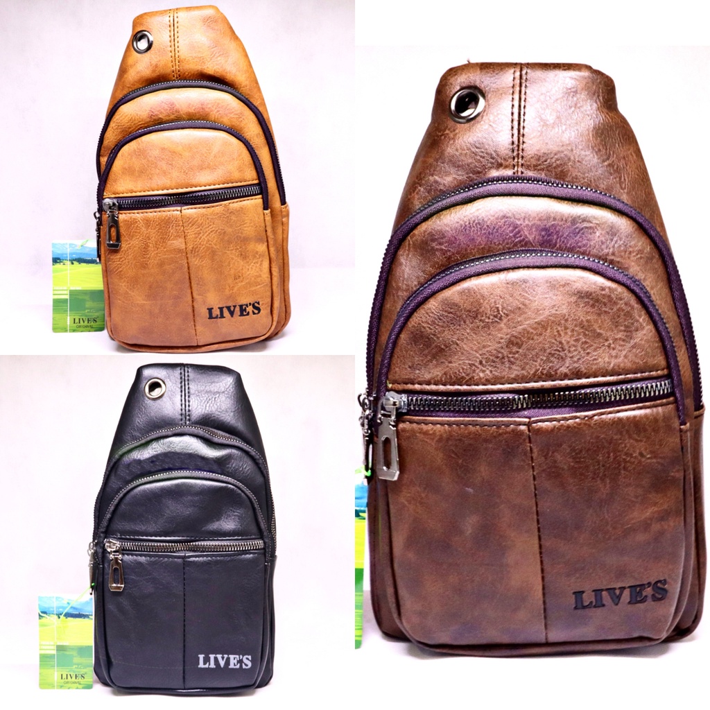 Tas Slempang Selempang Pria Laki Cowo Kulit Sling Travel Bag Impor Ori Asli PU Leather : 2 - 18