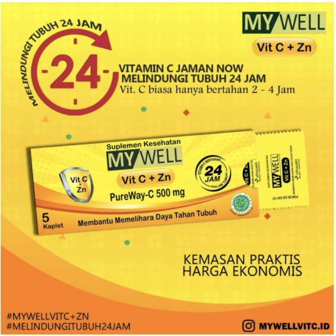 MyWell Vit C+Zinc 500mg 5's/Amplop