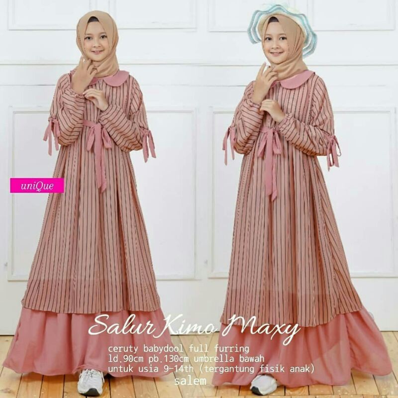 SALUR KIMO MAXY KIDS teen gamis ceruty motif salur kombinasi polos anak perempuan remaja 9-14th