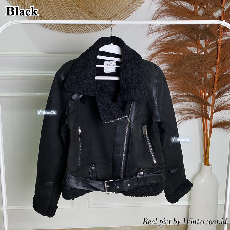 Leather coat wanita fur suede jacket Gigi import winter premium tebal hangat jacket musim dingin zara domba