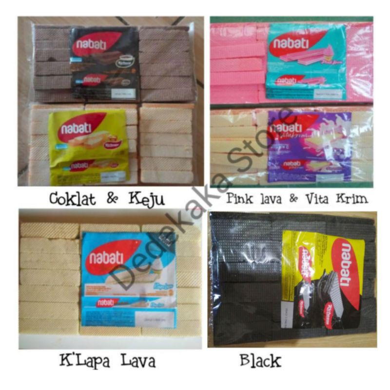 

WAFER NABATI / SNACK KILOAN / WAFER NABATI KEJU,COKLAT,PINK LAVA,VITA KRIM,K'LAPA LAVA,BLACK 210 GR