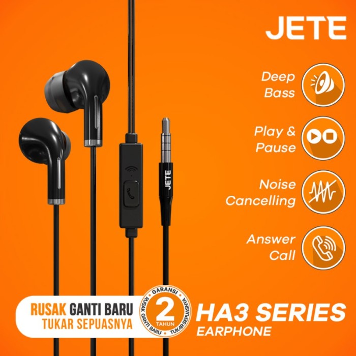 Jete Headset HA3 - Handsfree - Earphone Original - Hitam