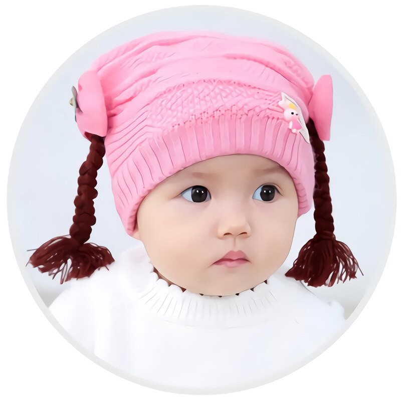~COD~ DO-P19-21 Topi Anak Perempuan Rambut Kepang / Topi Bayi Kupluk Imut Lucu Baby Hat Wig Impor-2