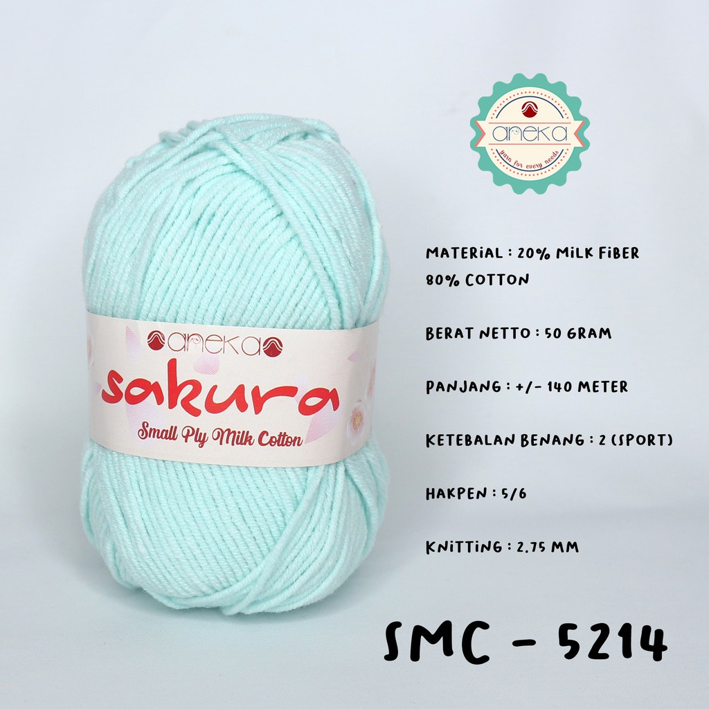 Benang Rajut Katun Susu 4 Ply / Sakura SMALL PLY Milk Cotton Yarn - 5214