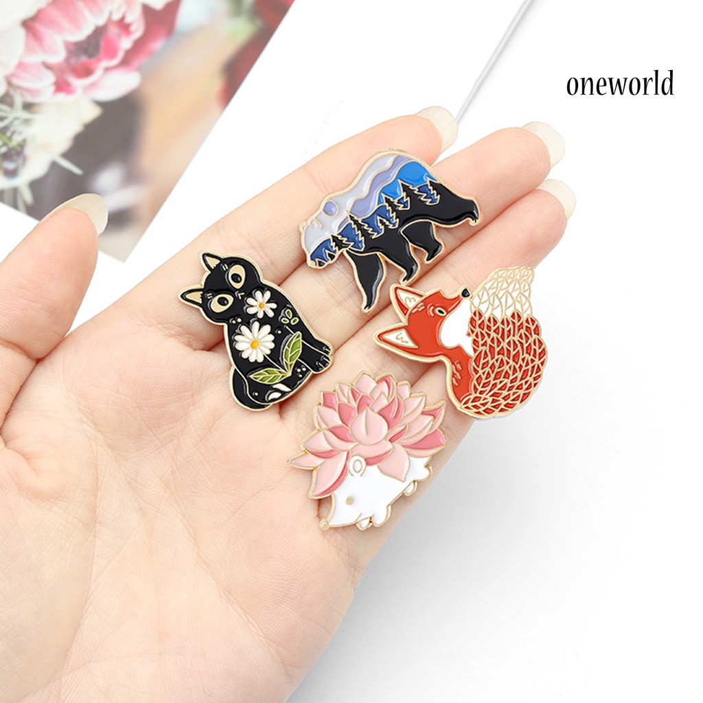 OW@ Enamel Pin Japanese Style Cute Ornaments Fox Cat Bear Hedgehog Shape Brooch for Travel