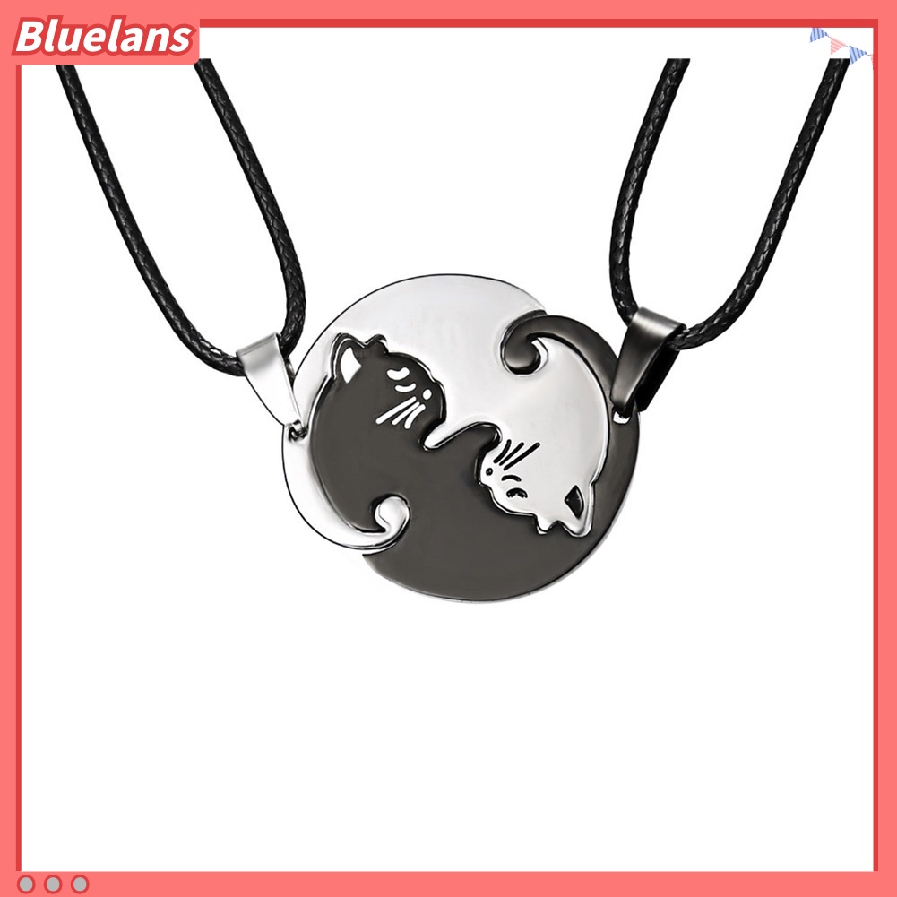 Bluelans 2Pcs Fashion Embrace Cats Pendant Couple Matching Necklaces Jewelry Gift