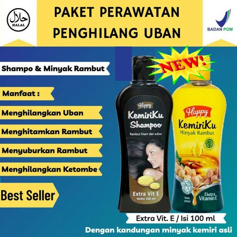 Paket Happy Kemiriku Shampoo &amp; Minyak Kemiri Perawatan rambut berUban / perawatan rambut rontok / penumbuh rambut kandungan asli extrak kemiri