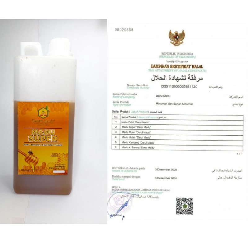 

MADU SUPER 1000gr (Madu+Beepollen+Royal Jelly+Propolis) + Bonus Masker