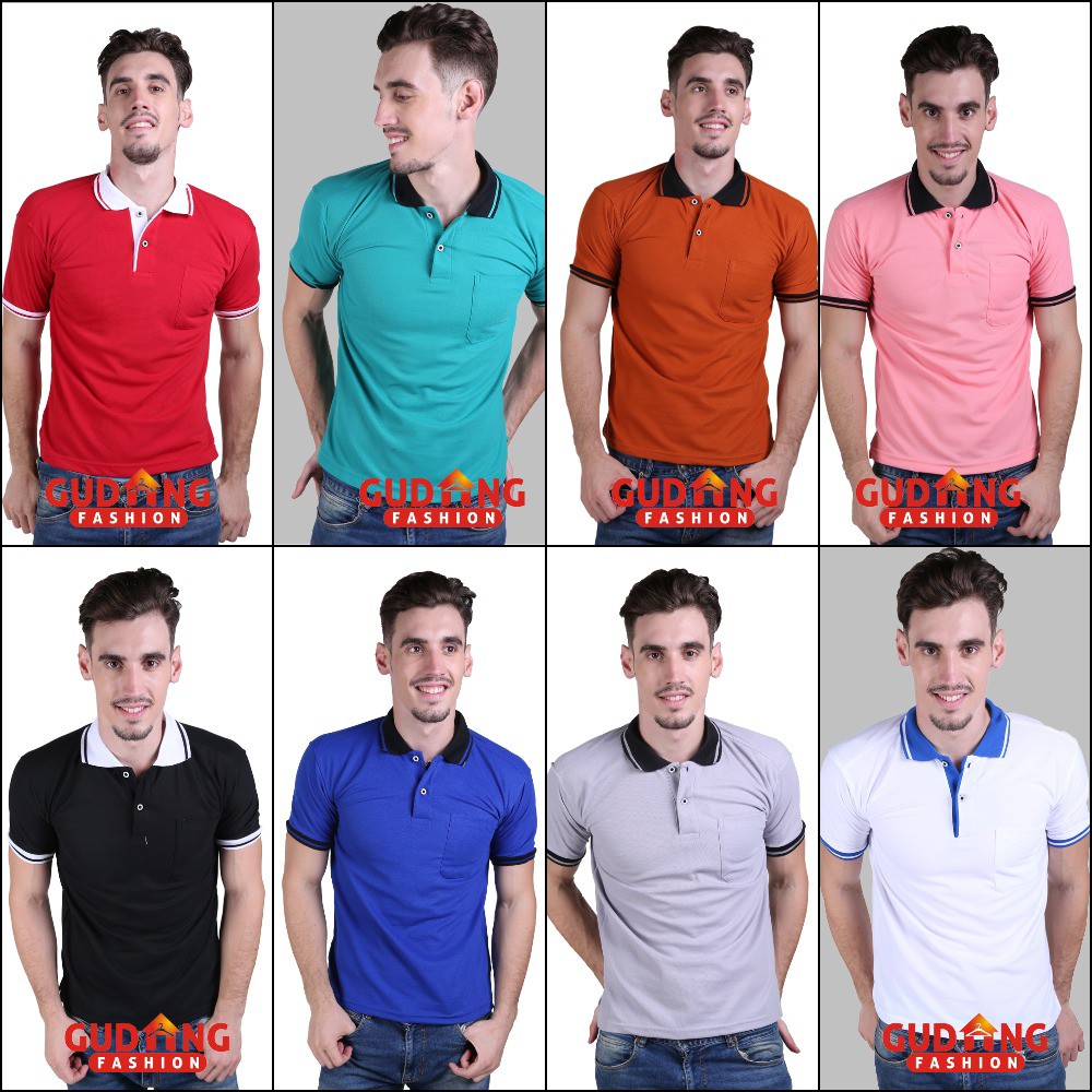 Kaos Casual Pria Kerah Polo Lengan Pendek - Banyak Pilihan Warna PLS (COMB)