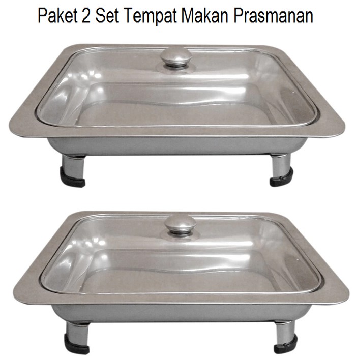 Tempat Makan Prasmanan Tutup Kaca 555 paket 2 SET- Silver