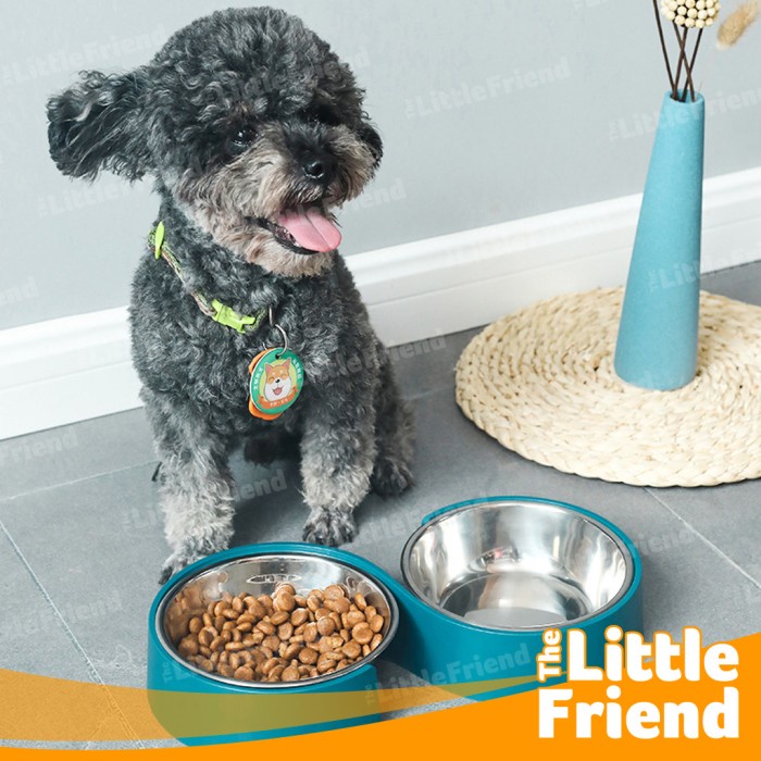 Tempat Makan Minum Kucing Anjing Hewan Stainless Double Bowl S-SHAPED