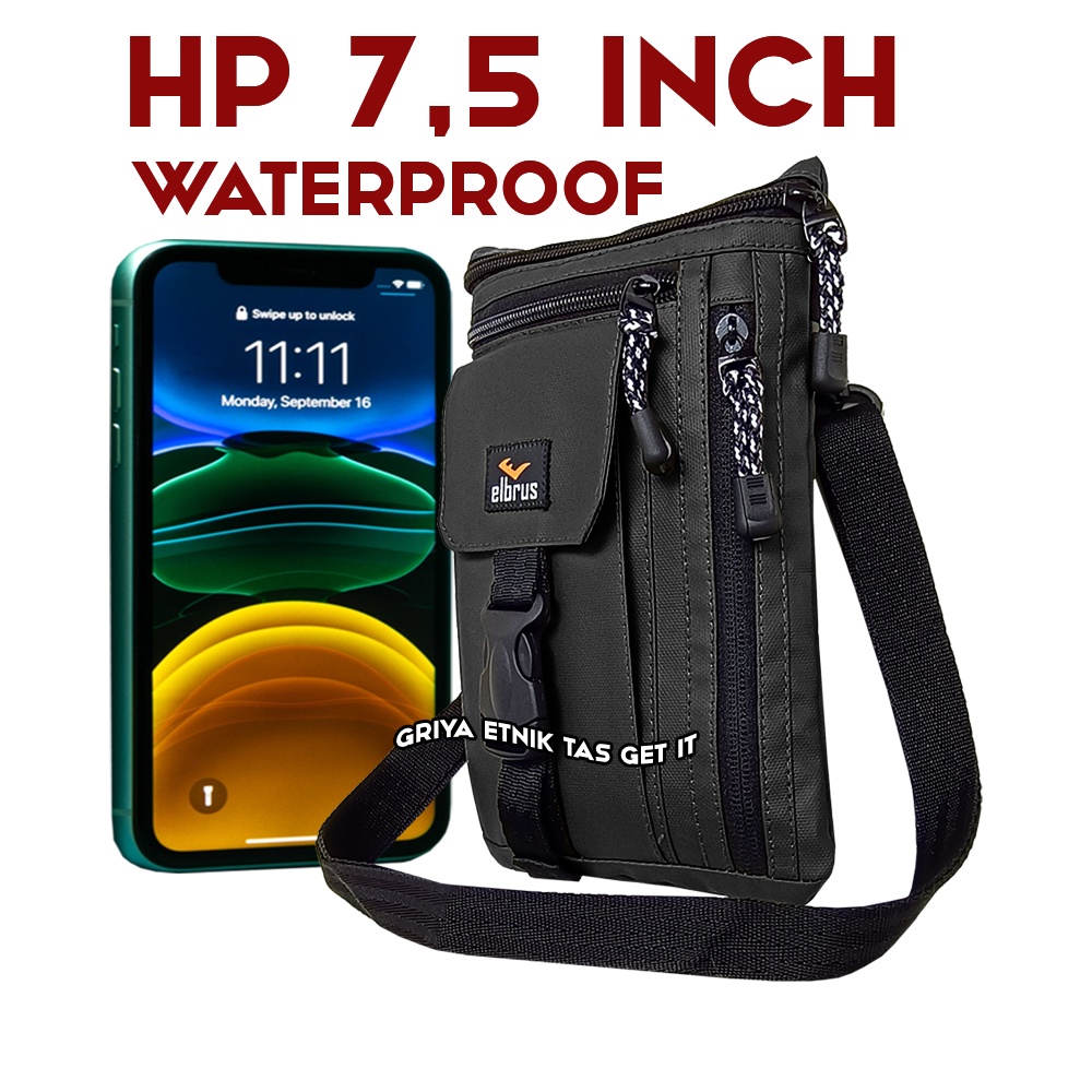 Tas HP Pria Kecil Elbrus 7,5 inch Anti Air - Tas Selempang HP Pria - Tas Leher HP - Tas Dompet Pria HP 7,5 inch