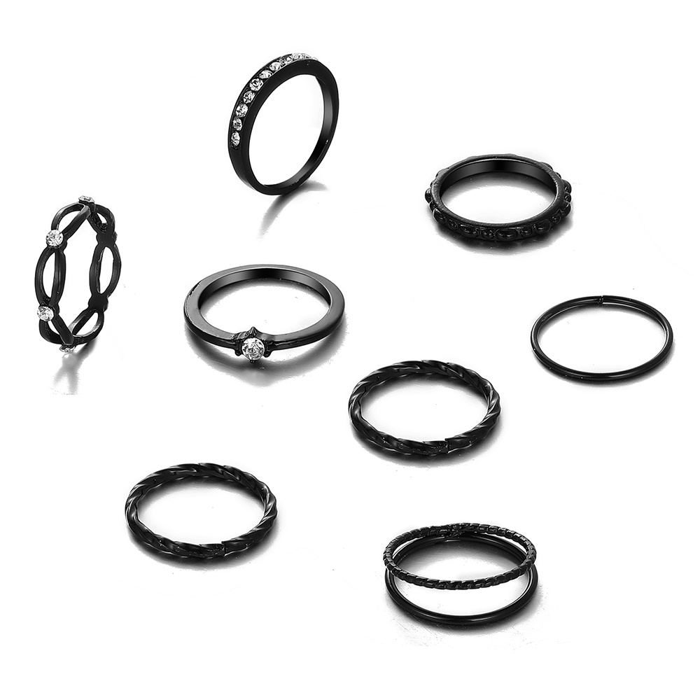 IFYOU 8pcs / set Cincin Geometris Warna Hitam Gaya Vintage Untuk Wanita