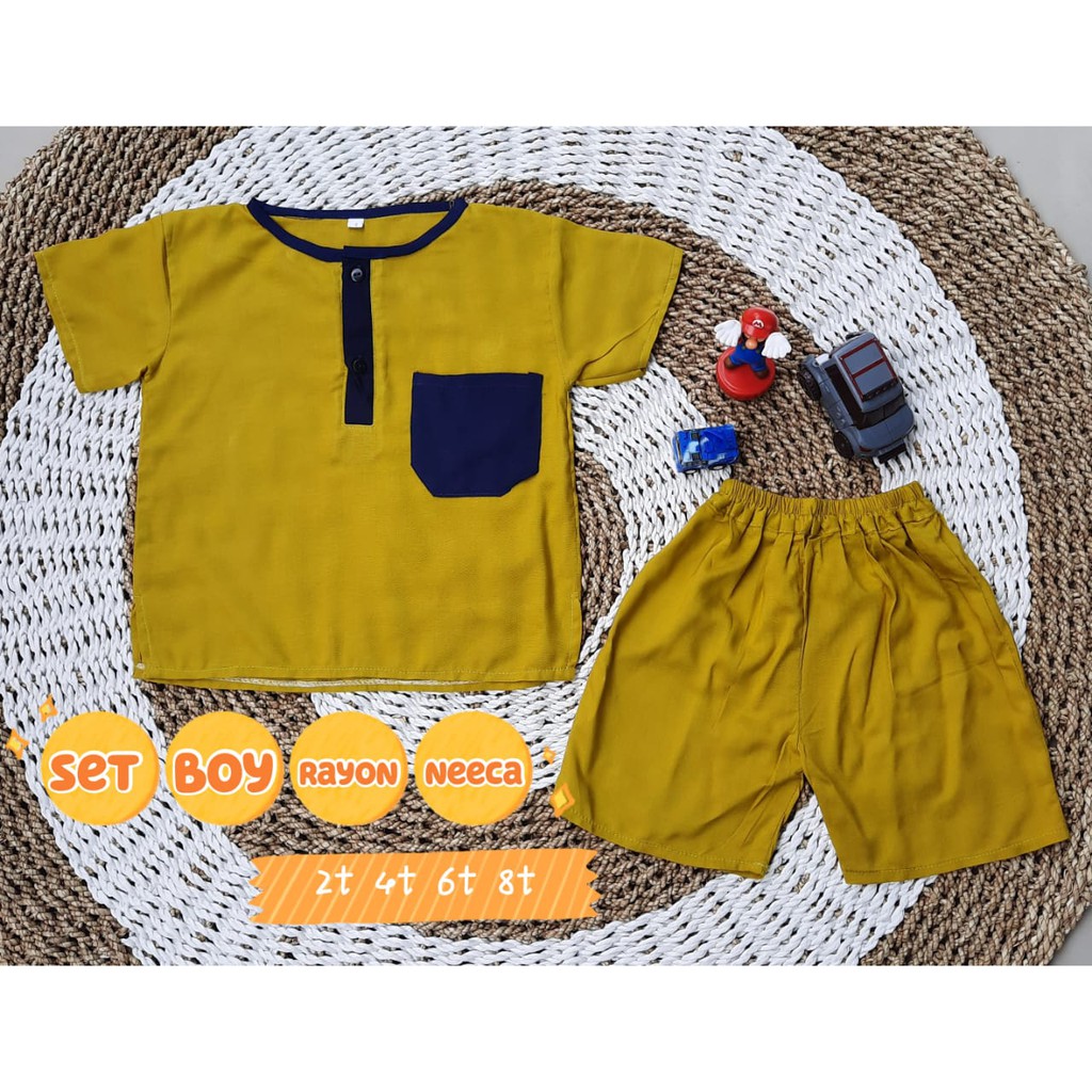 Setboy Rayon Junior Celana Pendek Setelan Anak Cowok Rayon Polos Size 2,4,6,8 Tahun