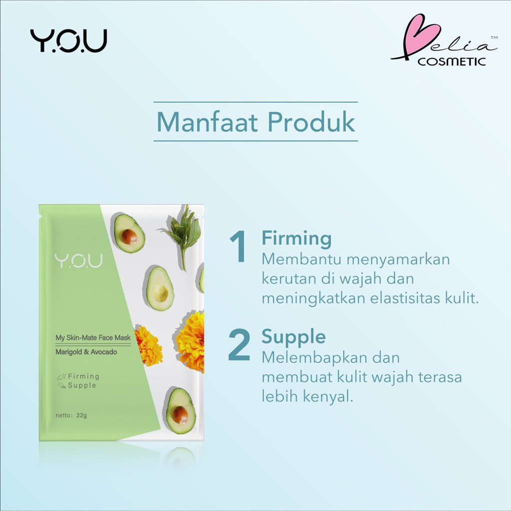 ❤ BELIA ❤ YOU My Skin - Mate Face Mask 22g | Sheet Masker Y.O.U makeups Skin Care (✔️BPOM)