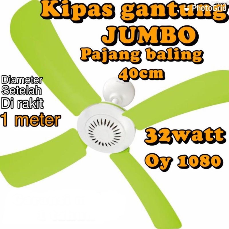 CEILING FAN HELIFAN KIPAS ANGIN GANTUNG BESAR JUMBO OUYASHI OY-1080 32watt AWET KENCANG berkualitas