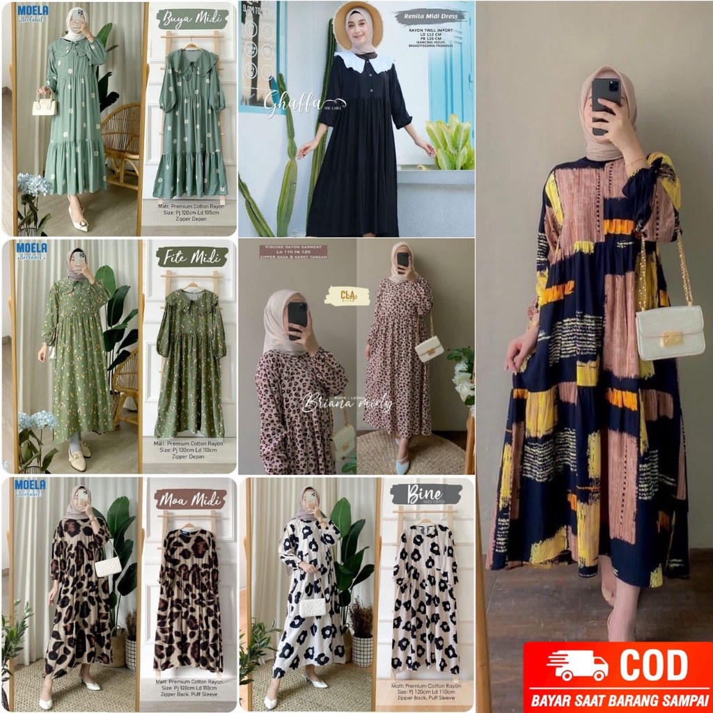 MIDI DRESS KATUN RAYON JUMBO LD 110 cm | GAMIS HOMEY DRESS RAYON MOTIF PREMIUM | LONG TUNIK