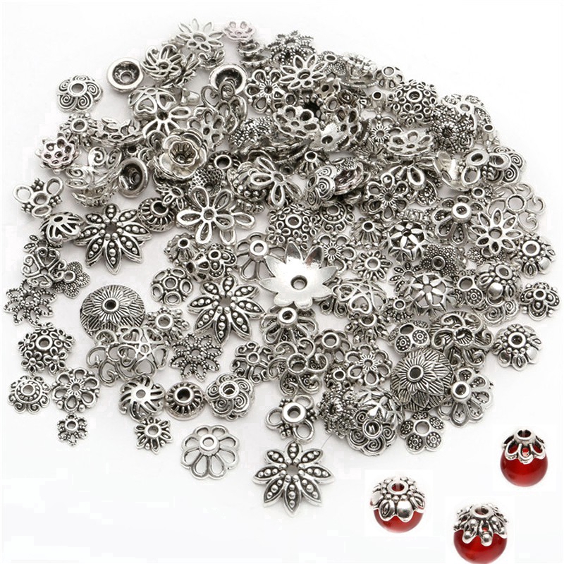 45g Wholesale Tibetan Silver Mixed Flower Shape Bead Caps For Jewelry Making (About 150 Pcs)