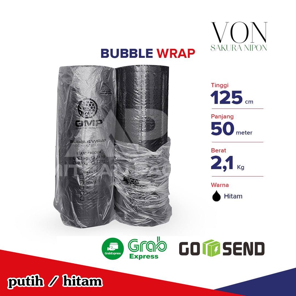 

BUBBLE WRAP GMP MURAH HITAM BENING PUTIH 125 X 50 M ROLL BESAR PLASTIK