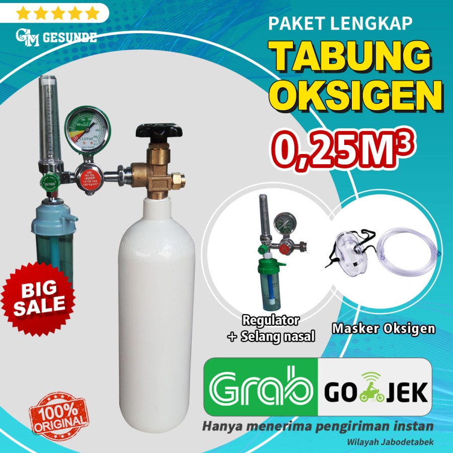 Paket Murah 1 SET LENGKAP Tabung Oksigen 0,25 M3 SIAP PAKAI + REGULATOR  - Portable - Mudah Dibawa