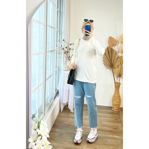 SWEATER OBLONG RAJUT LENGAN PANJANG TSHIRT KNIT RIB KAOS MELAR JUMBO ADEM DAILY BASIC