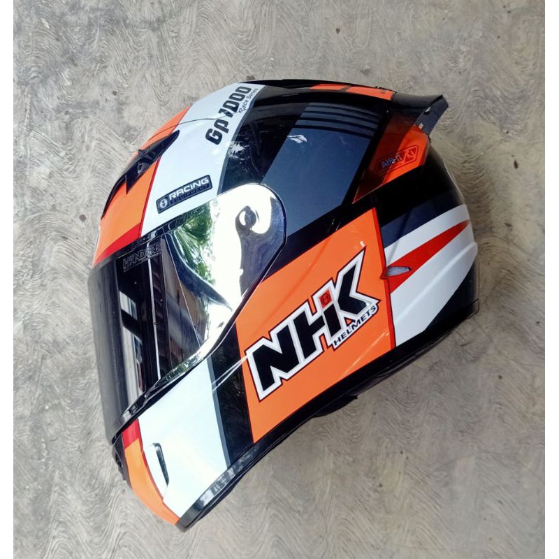 HELM FULLFACE NHK GP1000 MOTIF SXR ORANGE FLUO WHITE GLOSSY PAKET GANTENG