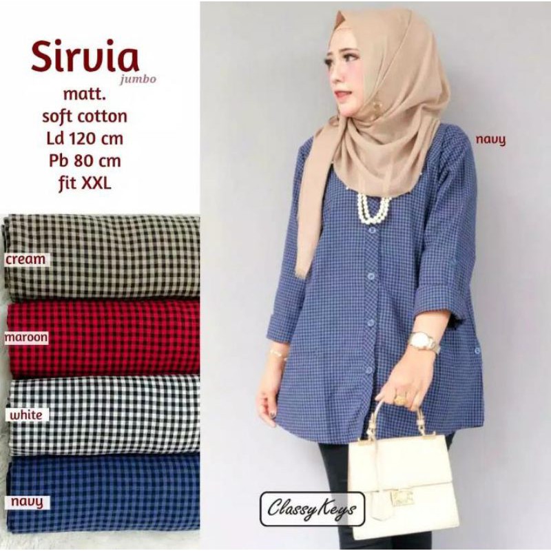 Kemeja Wanita Jumbo Katun Kotak Kotak Big Size Sirvia Castora by Classy Keys Hijab Solo