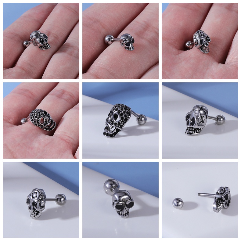 1 Pc Anting Stud Kristal Bentuk Hati Bulan Tengkorak Kelelawar Bahan Stainless Steel