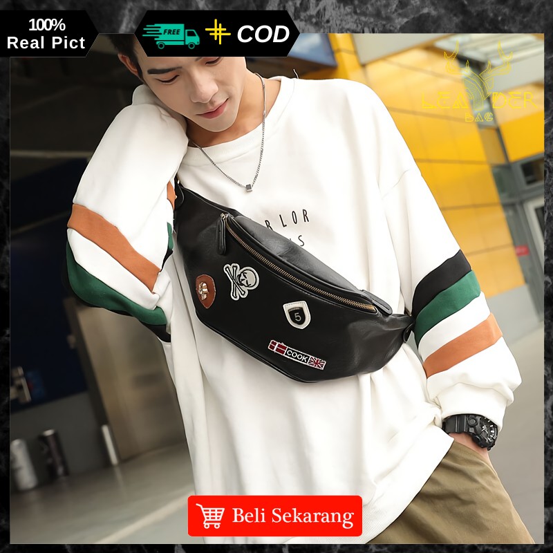 Waist Bag Kulit Pria Original Model Terbaru Warna Hitam Atau Tas Slempang Kulit Cowok Distro Import