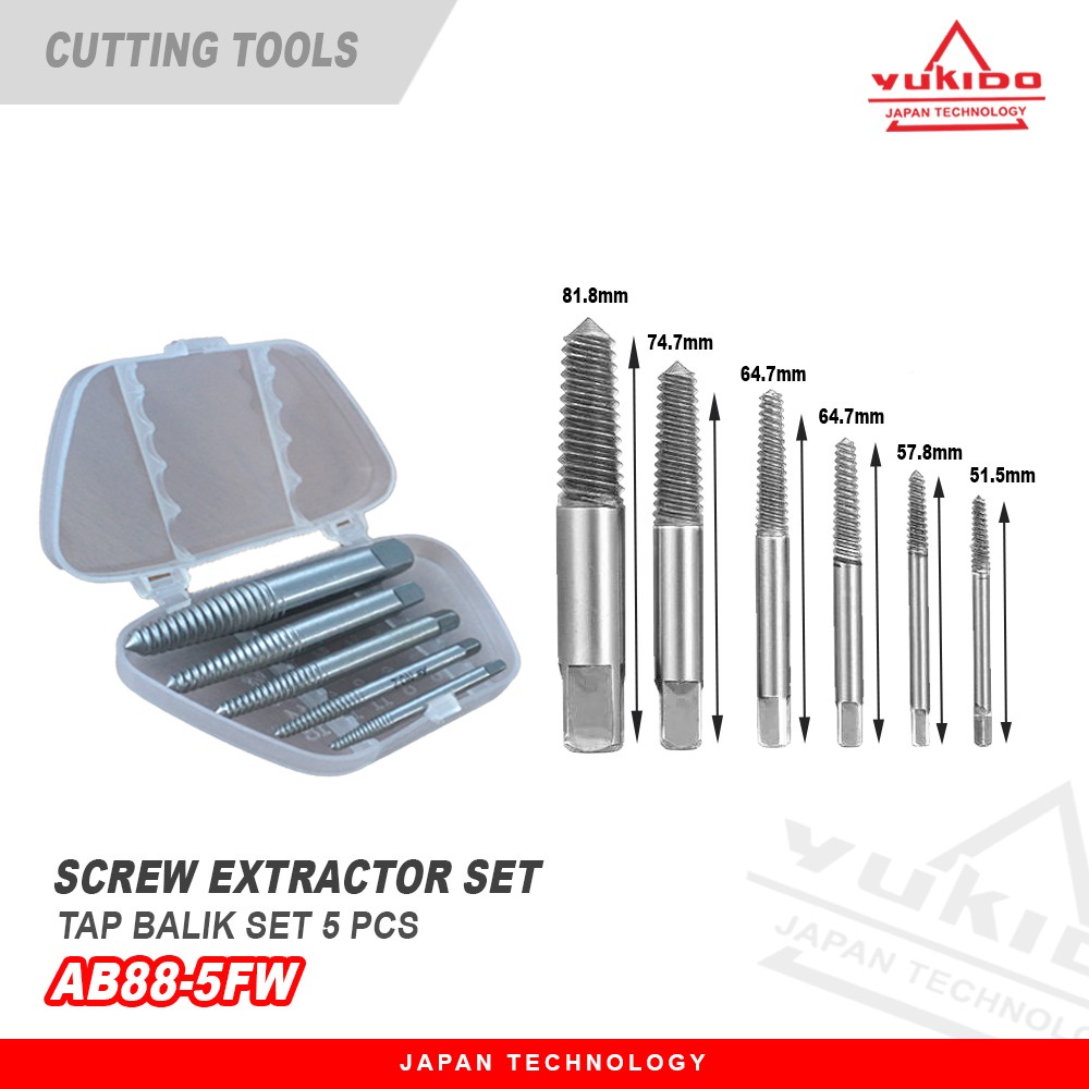 Yukido Screw Extractor Set 5pc Tap Balik alat tap bolak balik baut tap mur tap mata bor tap