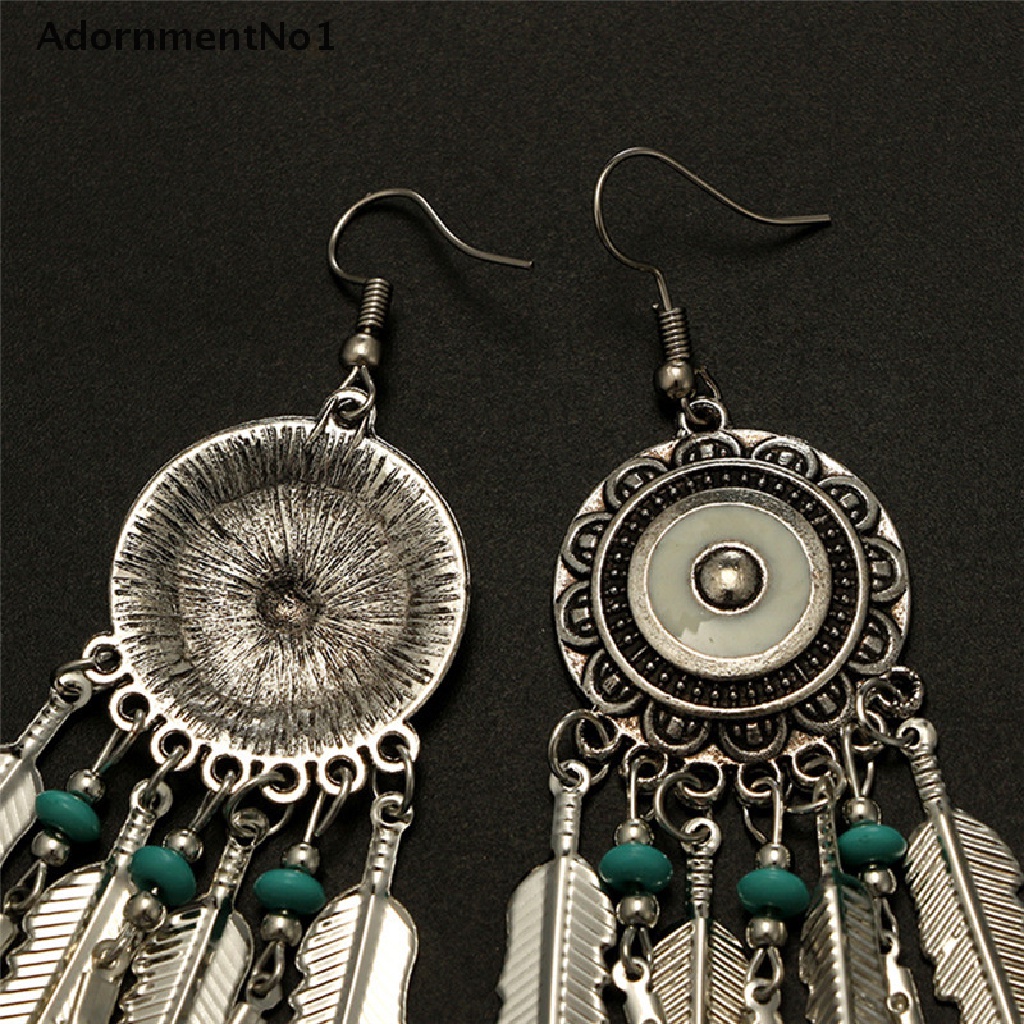 (AdornmentNo1) Anting Gantung Panjang Kait Gaya Bohemia Motif Bulu + Rumbai Untuk Perhiasan Wanita