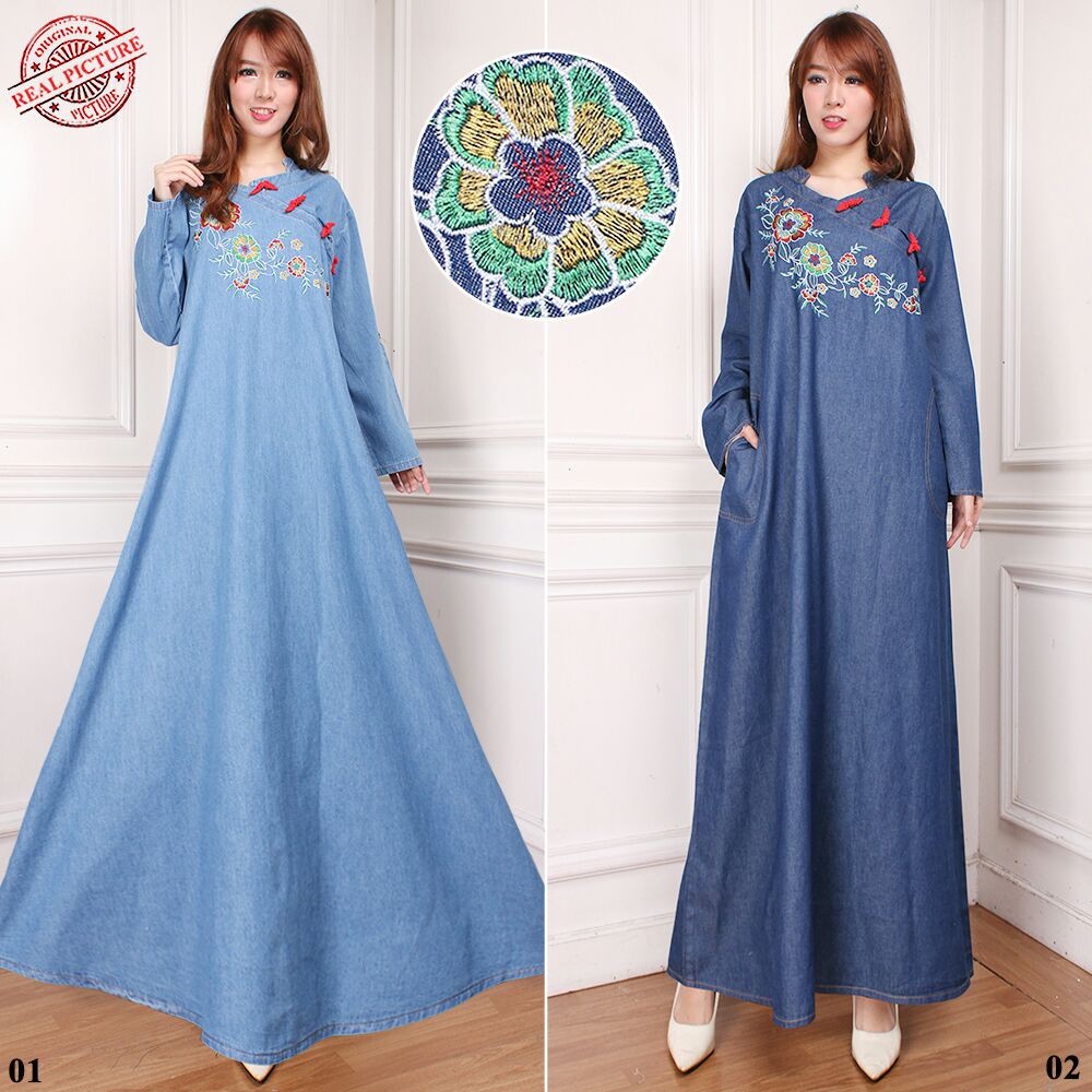 SB Collection Dress Maxi Reina Gamis Jeans Longdress Jumbo Wanita