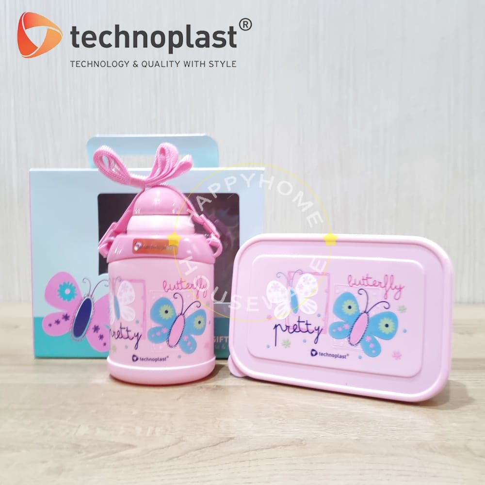 Hnk Technoplast Paket Gift Set SCHOOL design Butterfly Lunch Box &amp; Botol