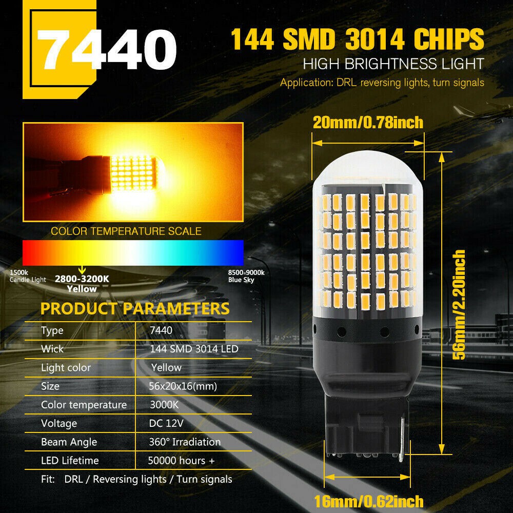 T20 144SMD 3014 Mobil No Hyper Flash Lampu Senja PNP 7440 LED Lamp Sein Rem Stop Sen