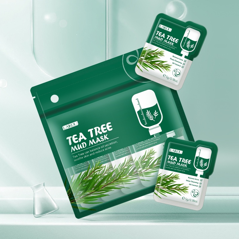 LAIKOU Mud Mask Tea Tree Memperbaiki Jerawat Membersihkan Mengontrol Minyak Komedo Menenangkan 12pcs