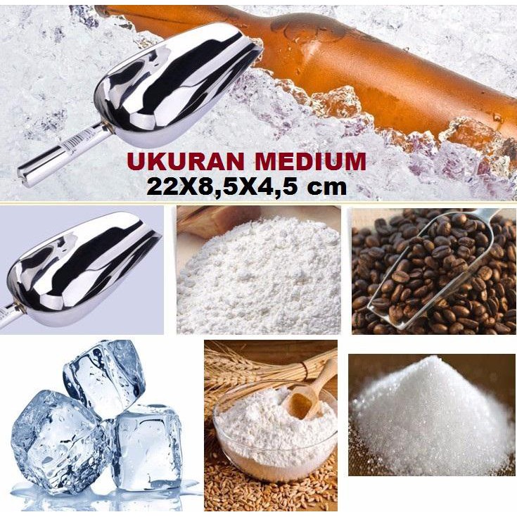 Sendok Es batu Tepung Stainlees Steel Ukuran Medium