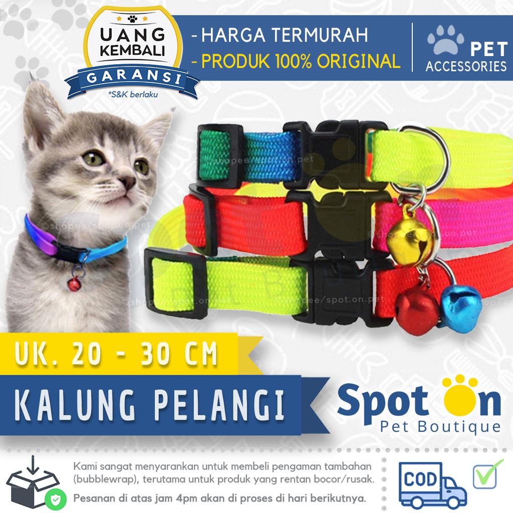 Kalung Kucing &amp; Anjing Pelangi | Kalung Anjing &amp; Kucing Dengan Lonceng Bell