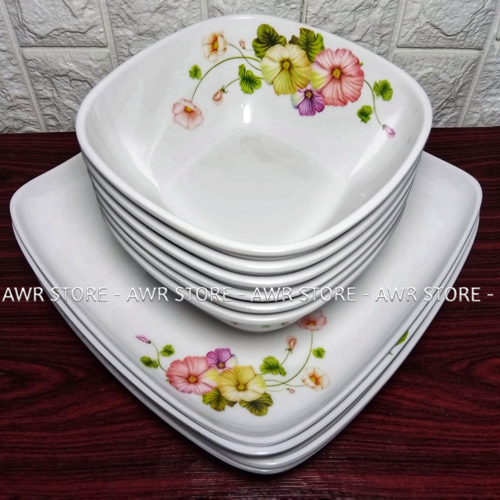 1 SET ISI (6PCS) PERALATAN MAKAN ISI 3PIRING PERSEGI 3MANGKUK MELAMIN ASLI SINGA SINGI TEBAL TAHAN LAMA DIAMETER PIRING 23CM UKURAN MANGKUK M - PIRING SAJI SEBAGUNA - PIRING HIAS-7