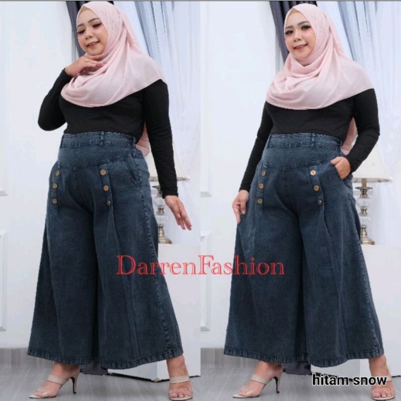 Celana Panjang Kulot Payung Kancing Jumbo Big Size Premium . Celana Panjang Kulot Jeans Denim Jumbo