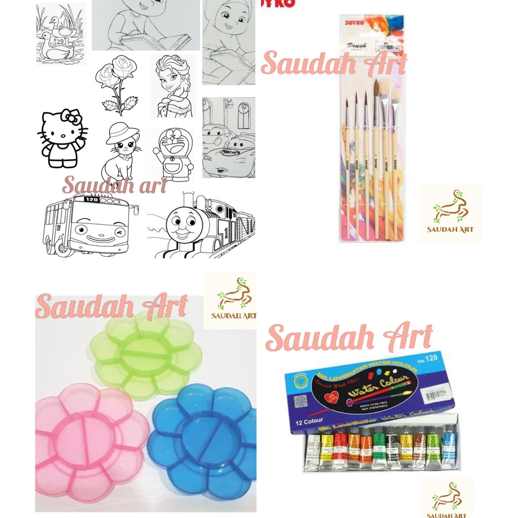 Paket kanvas Lukis Sketsa 20x20 (kanvas sketsa,palet,kuas,cat air)