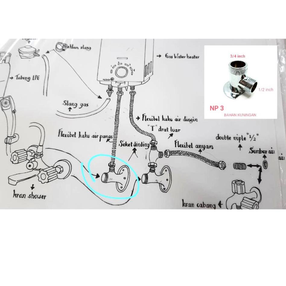 ❀ Nepel instalasi Luar Kran shower Panas dingin Kuningan kni NP3-sambungan pipa air water heater pem