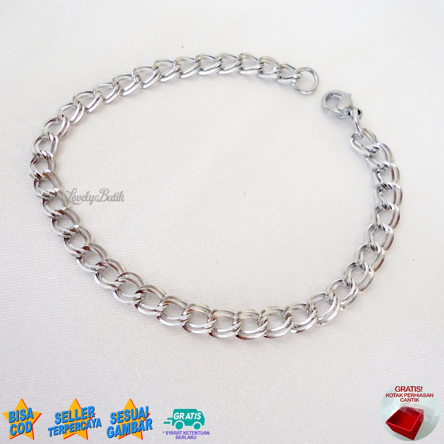 Lovelybutik Gelang Tangan Titanium Anti Karat M4rini  Gelang Rantai Polos Wanita Titanium anti Luntur Ukuran 18 Cm BONUS KOTAK PERHIASAN