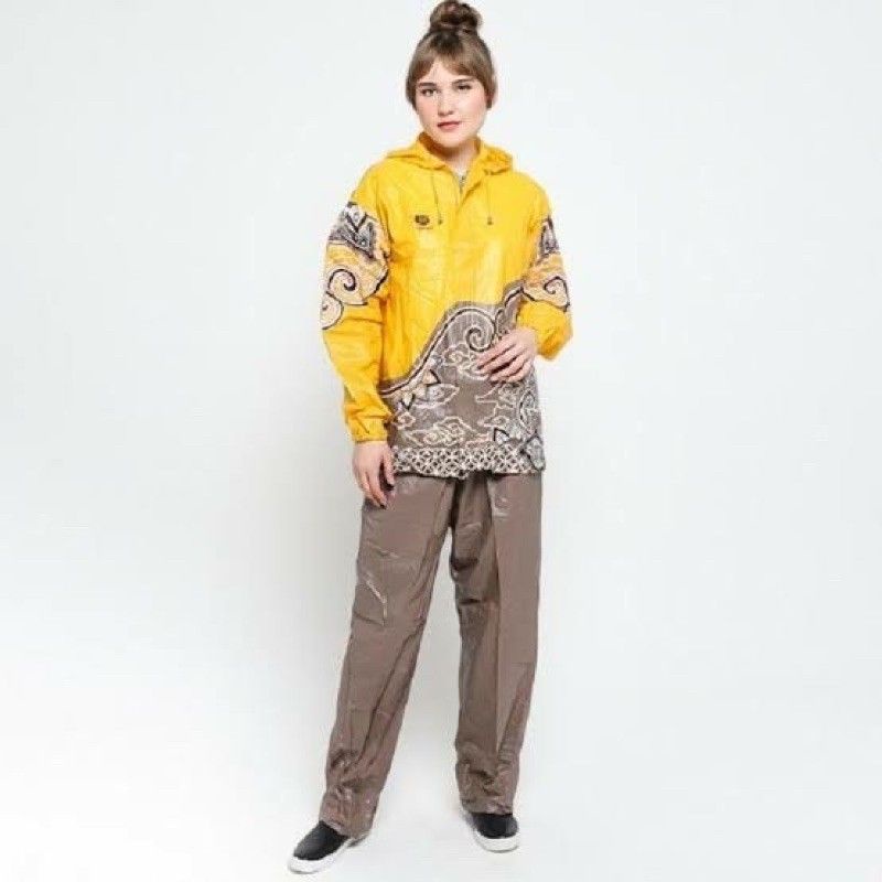 Jas Hujan Setelan Dewasa Pria Wanita Stelan Jaket+Celana Motif Batik Merek TIGER HEAD