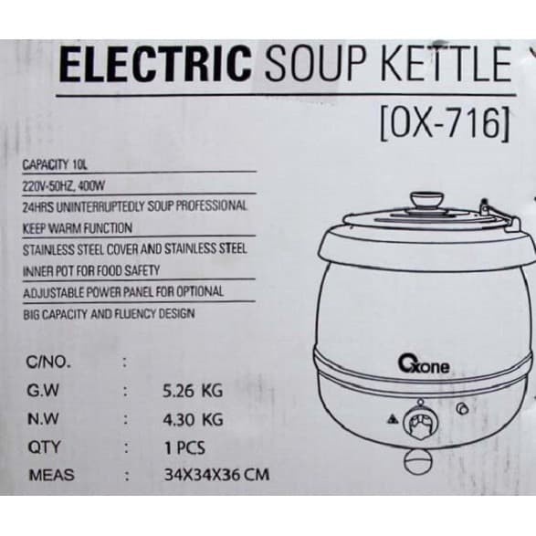 OX-716 Oxone Electric Soup Kettle 400W - 10Lt