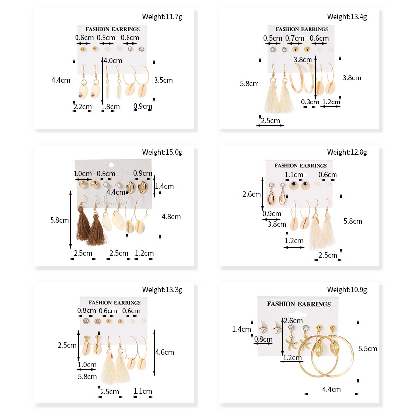 Pengiriman Lokal 12 pcs / Set Anting Hoop Earring 10 Gaya Geometrical Cotton Tassel Anting